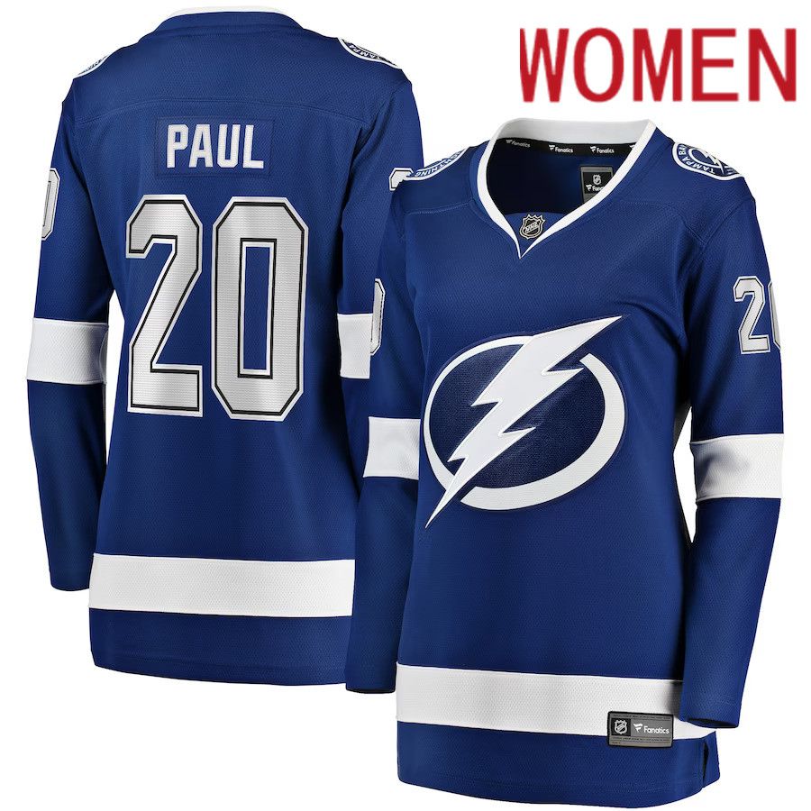 Women Tampa Bay Lightning 20 Nicholas Paul Fanatics Branded Blue Home Breakaway Player NHL Jersey